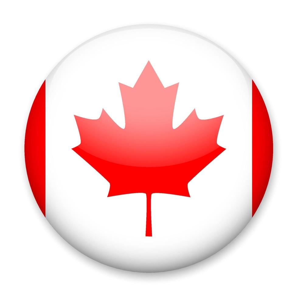 Flag of Canada in the form of a round button with a light glare and a shadow. The symbol of Independence Day, a souvenir, a button for switching the language on the site, an icon. vector