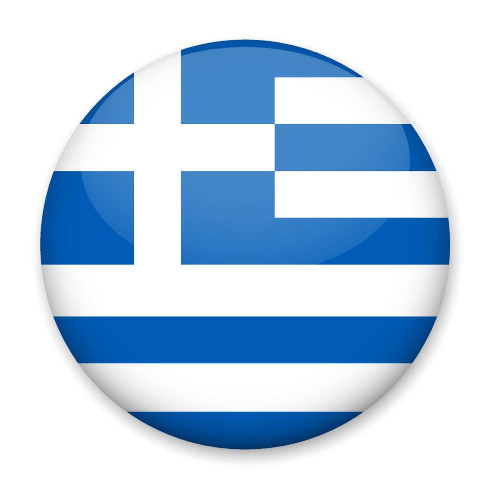 Flag of Greece in the form of a round button with a light glare and a shadow. The symbol of Independence Day, a souvenir, a button for switching the language on the site, an icon. vector