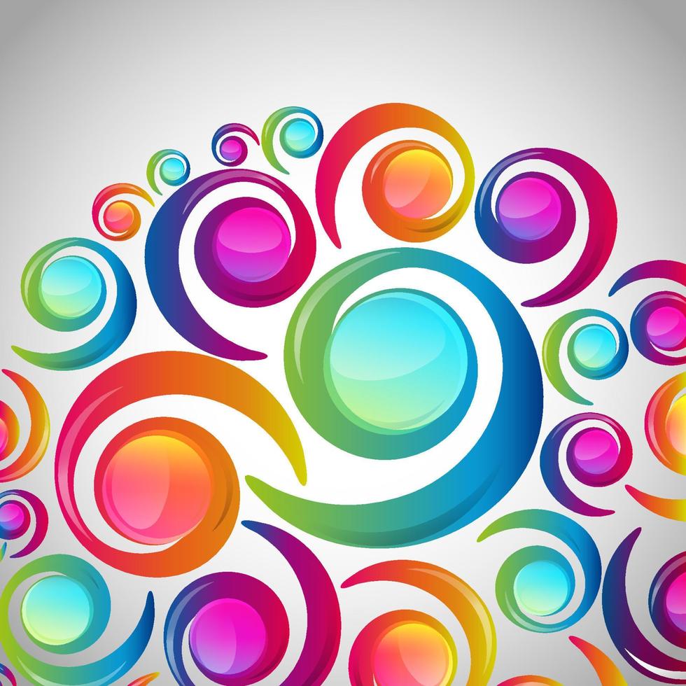 Abstract colorful spiral arc-drop pattern on a light background. Transparent colorful elements and circles design card.  Vector illustration.