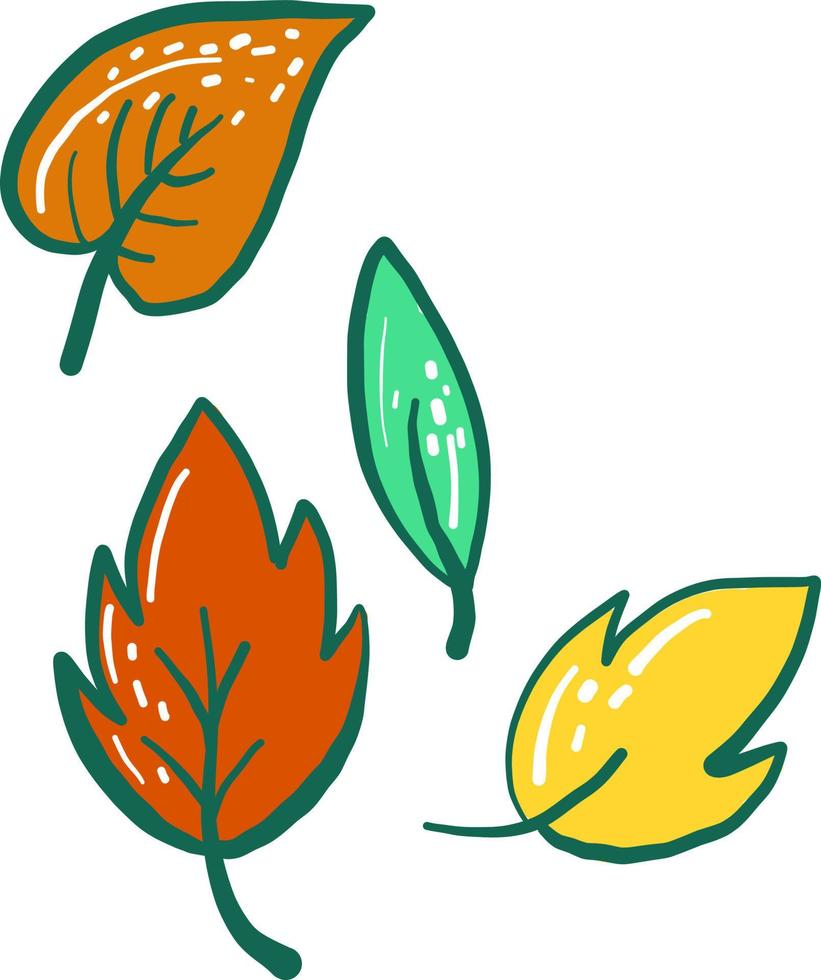 hojas multicolores, ilustración, vector sobre fondo blanco