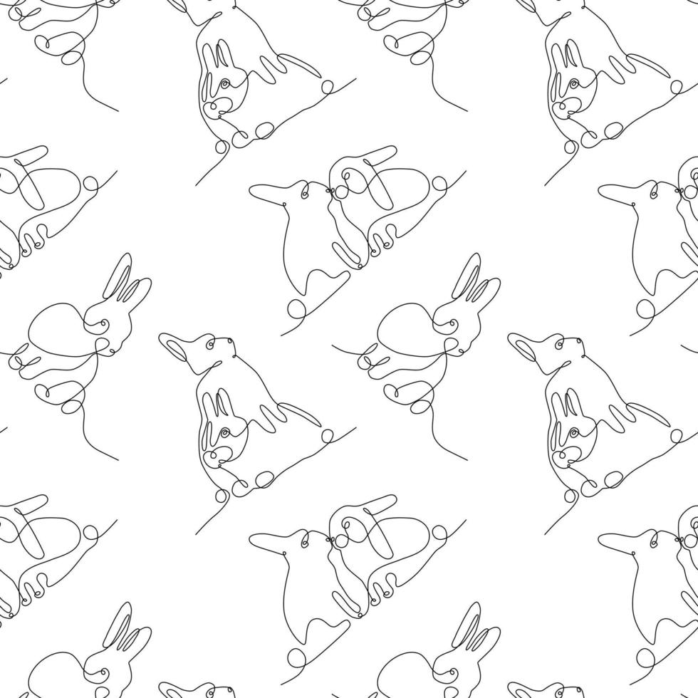 Rabbits abstract one continuous line semless pattern. Modern minimalist style bunny symbol of 2023 year. Happy chinese New year. vector