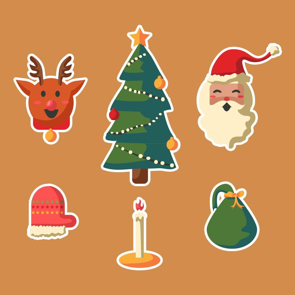 Hand drawn flat christmas elements sticker vector