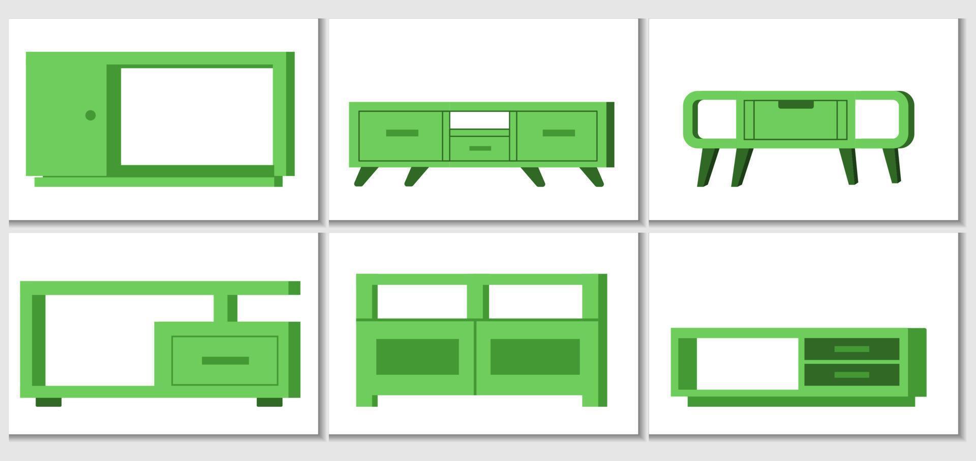 various types of green color table icons vector