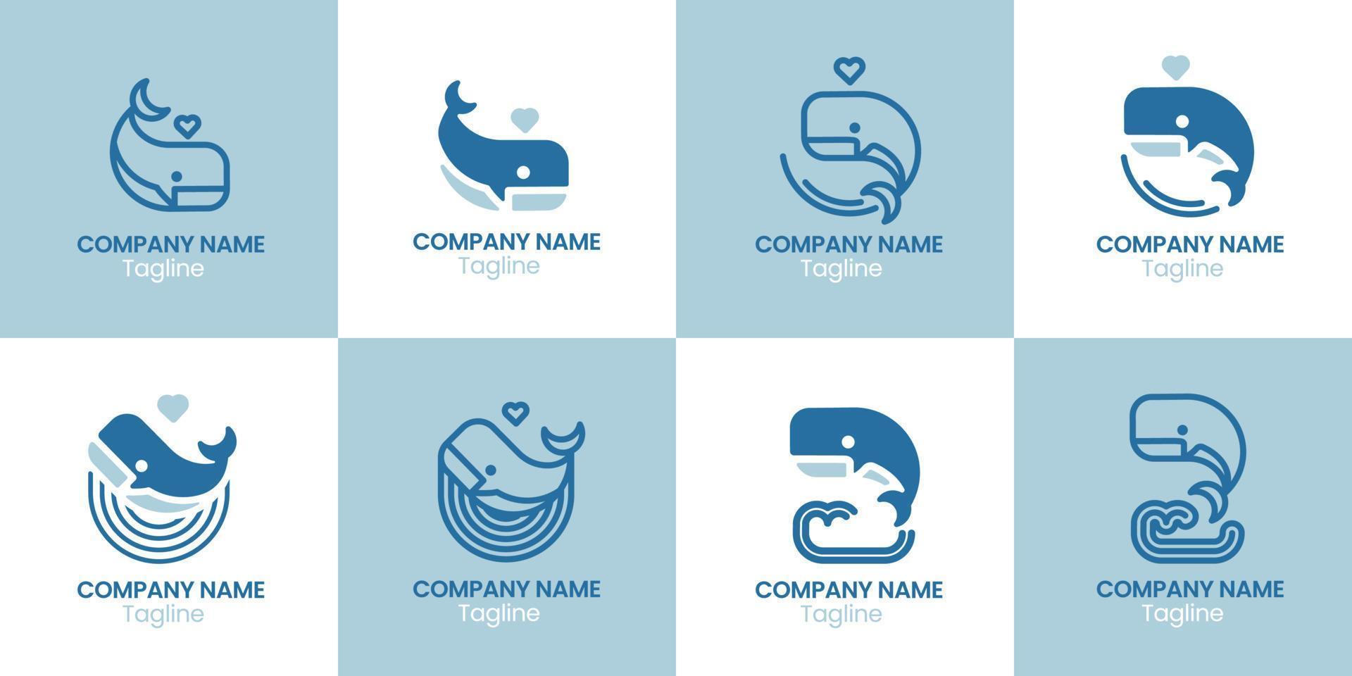 Cute Blue Whale Logo Collection vector