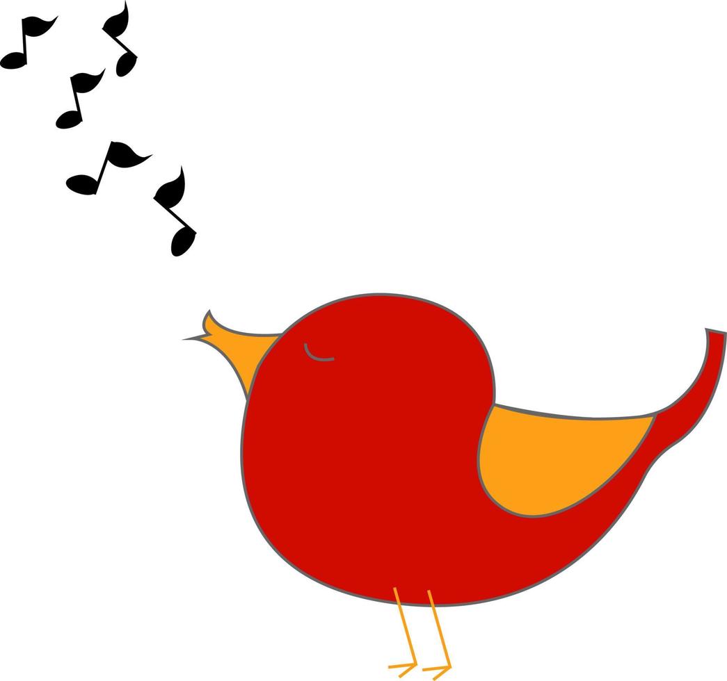 Red singing bird, illustration, vector on white background.