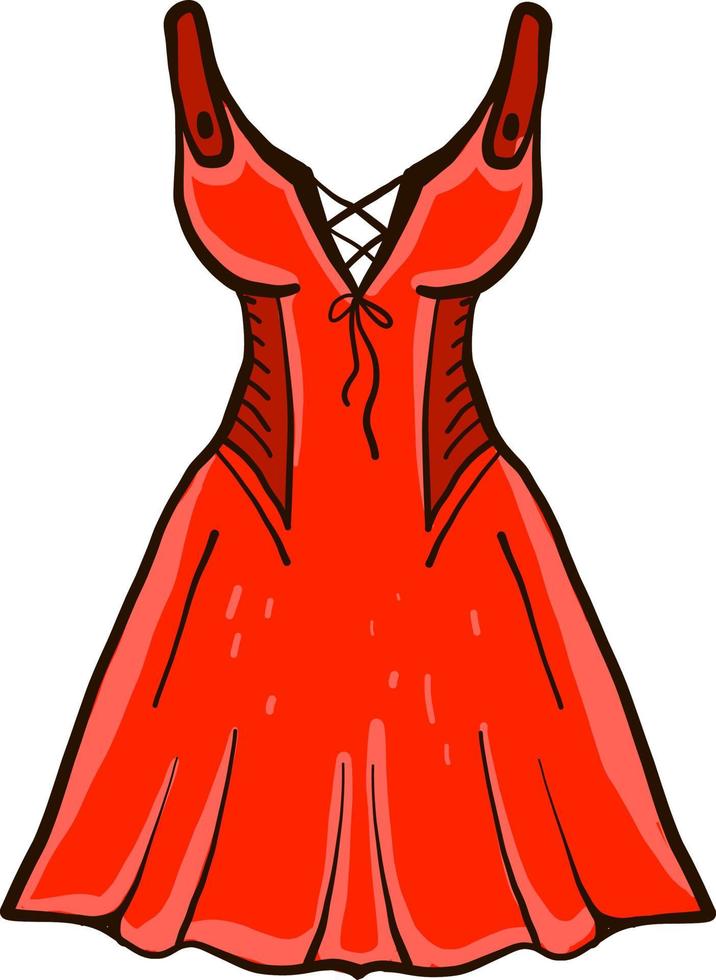 Bonito vestido rojo, ilustración, vector sobre fondo blanco.