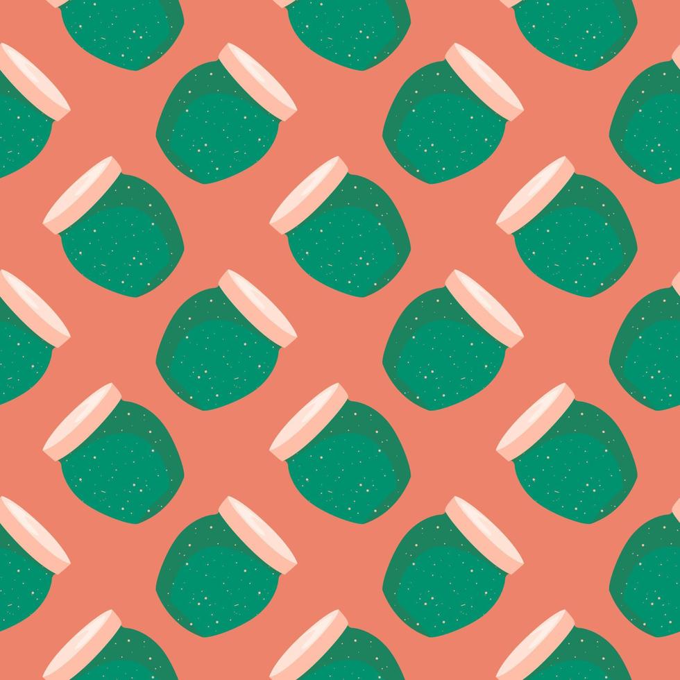 Green jar with dots,seamless pattern on orange background. vector