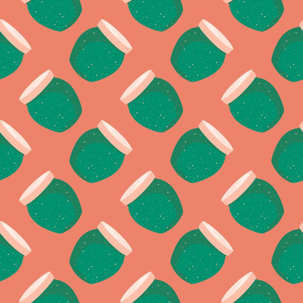 Green jar with dots,seamless pattern on orange background. vector