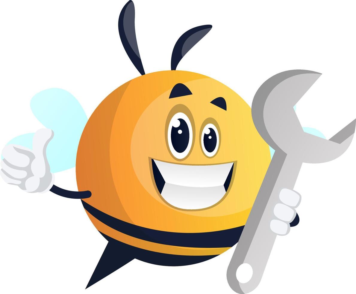 Bee with wrench, illustration, vector on white background.