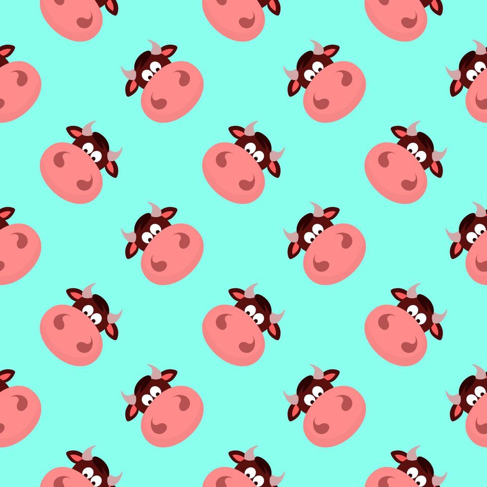 Cow head , seamless pattern on a light blue background. vector