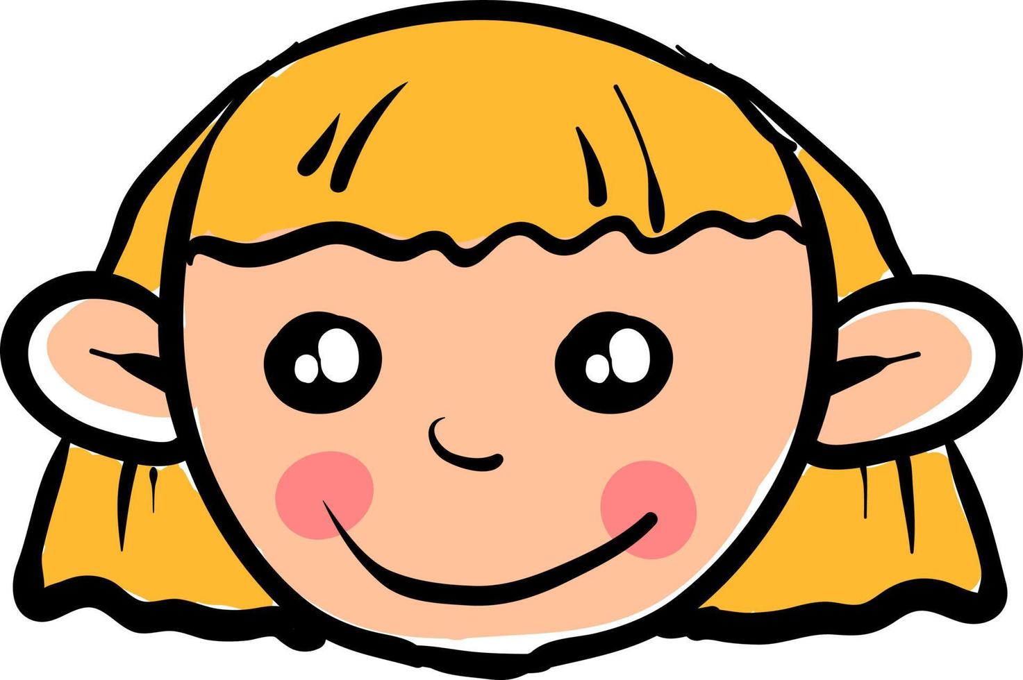 Happy girl face, illustration, vector on white background.