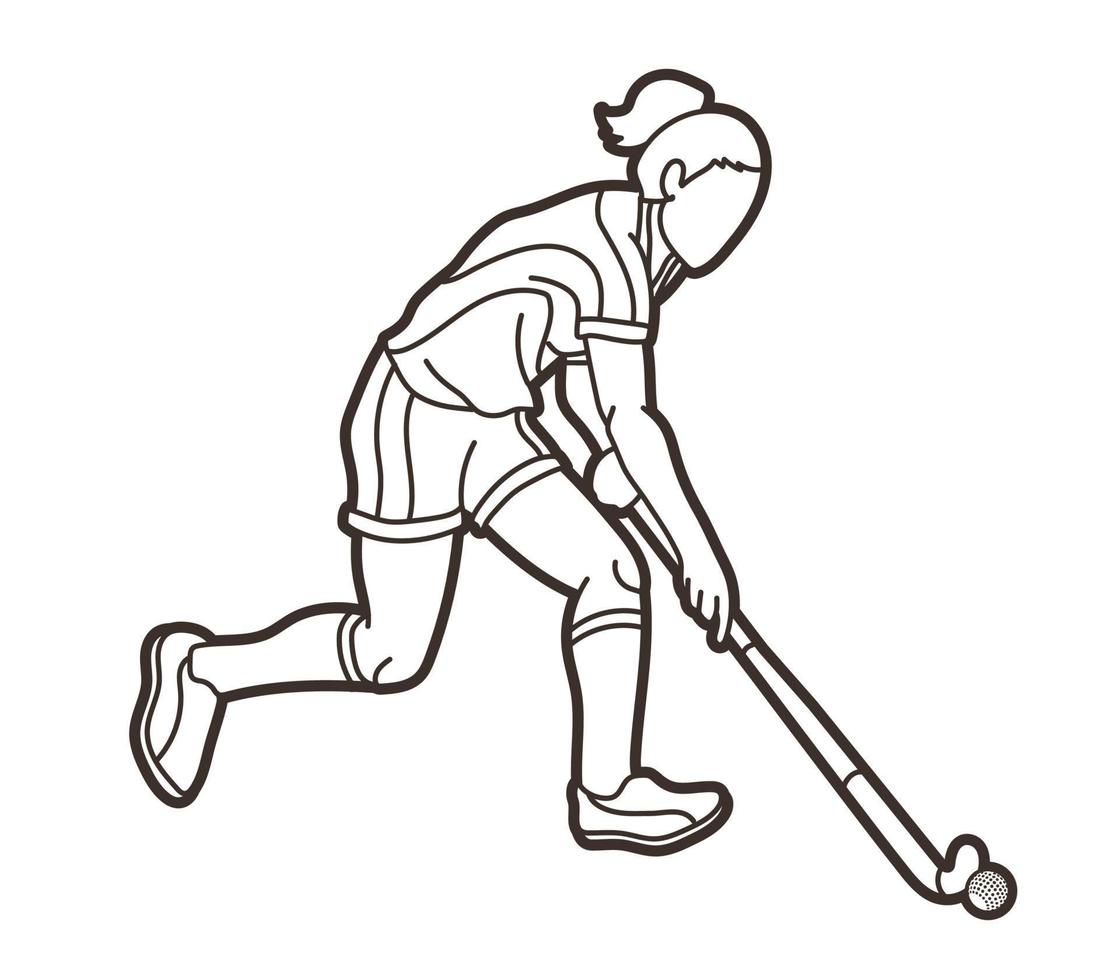 Outline Field Hockey Sport Female Player vector