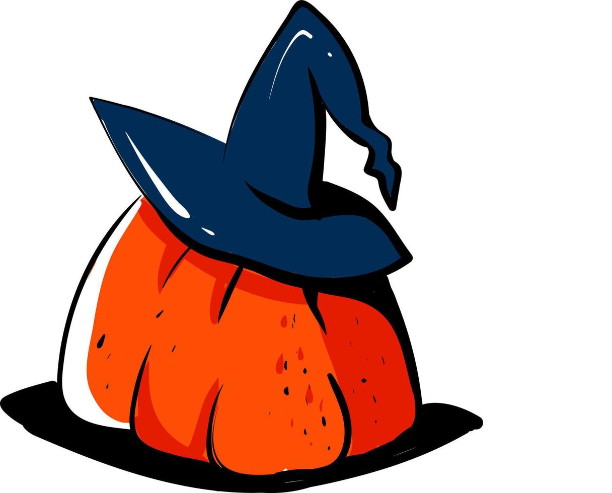 Pumpkin with hat, illustration, vector on white background.