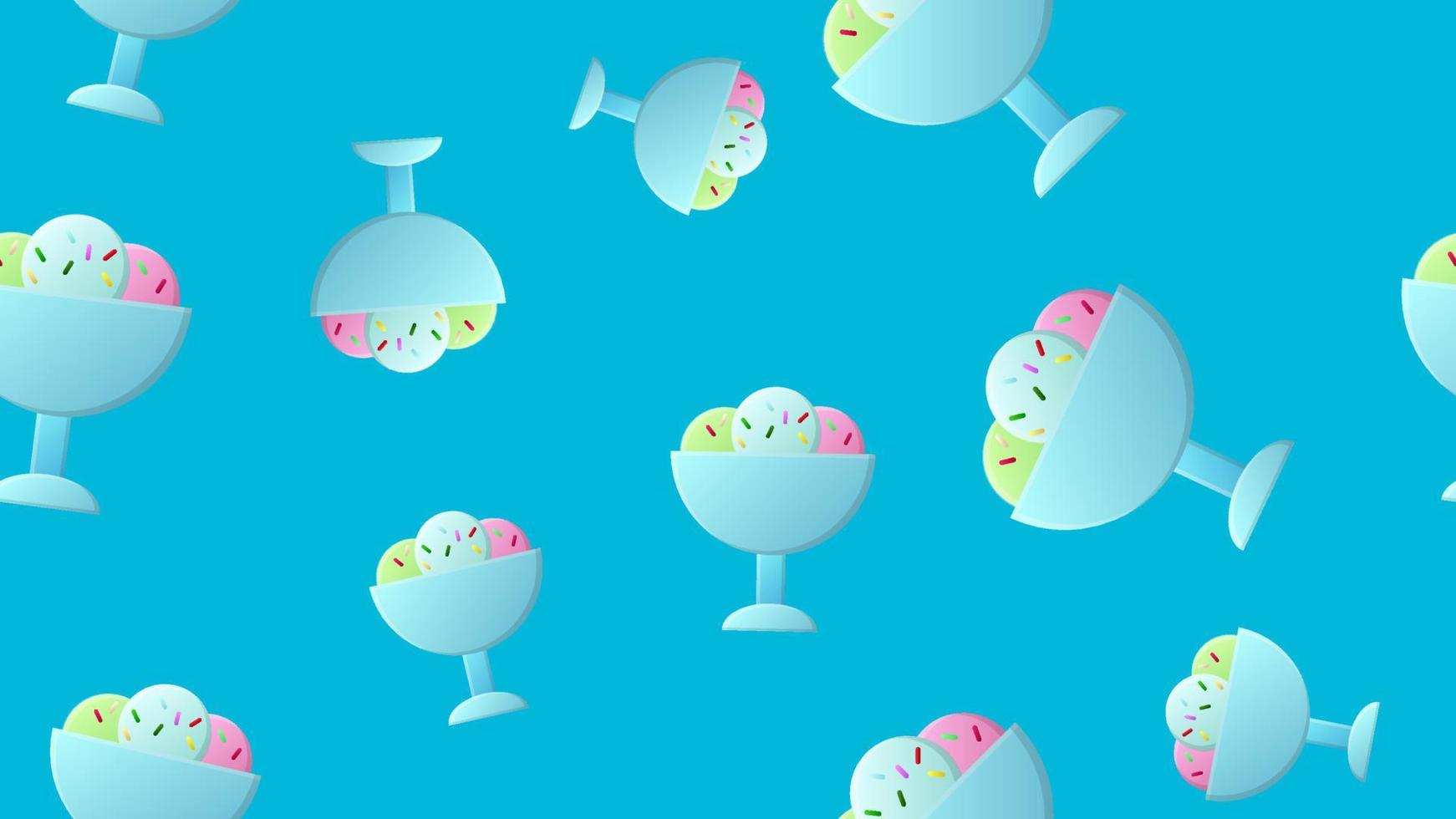 Seamless pattern of abstract ice cream in a bowl on a white background. Hand drawing vector