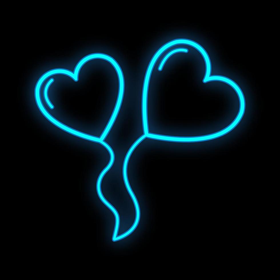 Bright luminous blue festive digital neon sign for a shop or workshop service center beautiful shiny with a love envelope in a heart-shaped balloon on a black background. Vector illustration