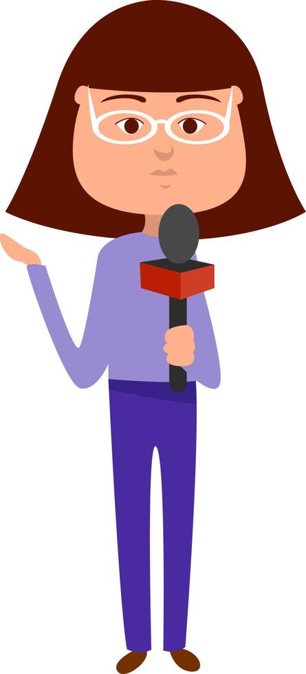 Journalist with microphone , illustration, vector on white background