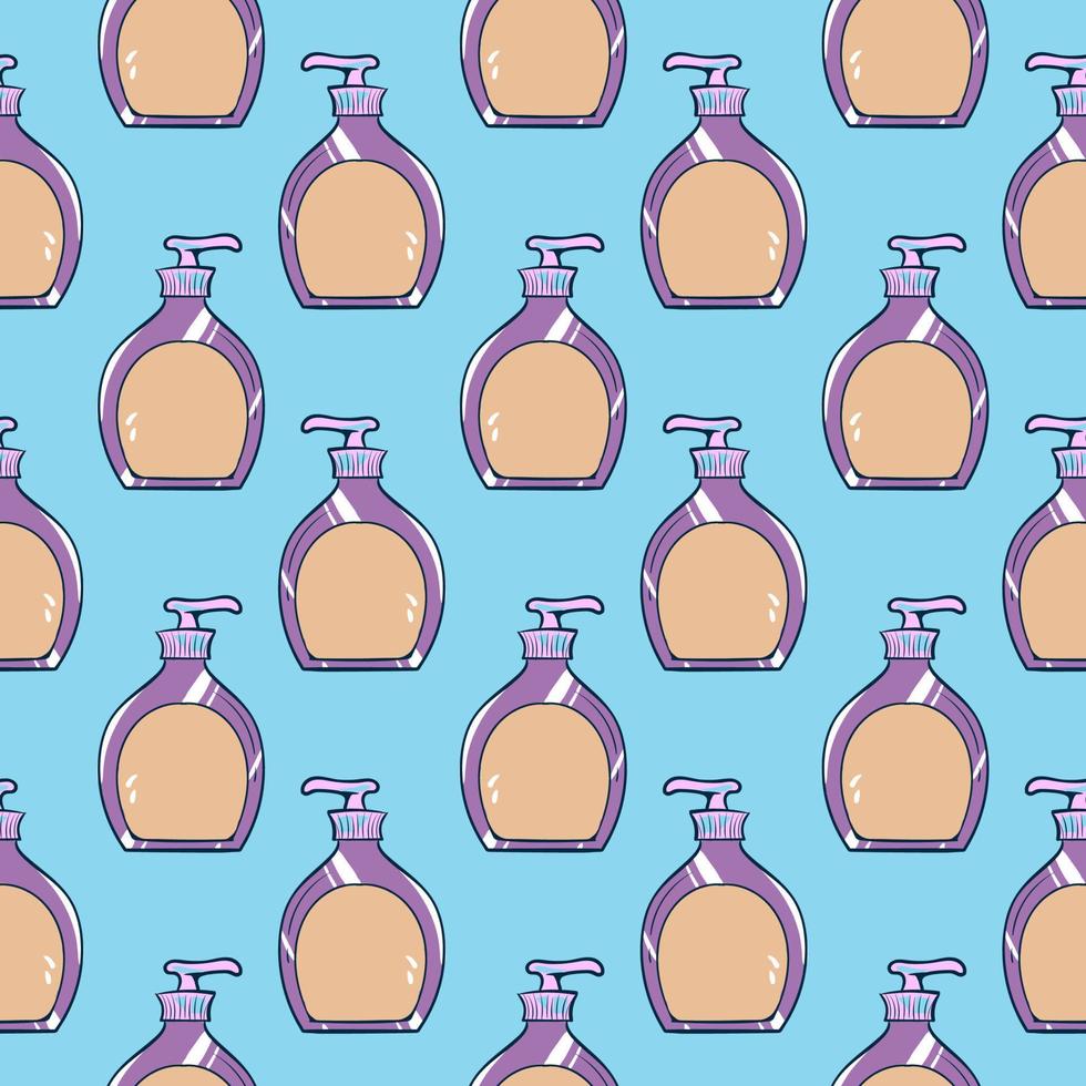 Bottle soap pattern, seamless pattern on blue background. vector