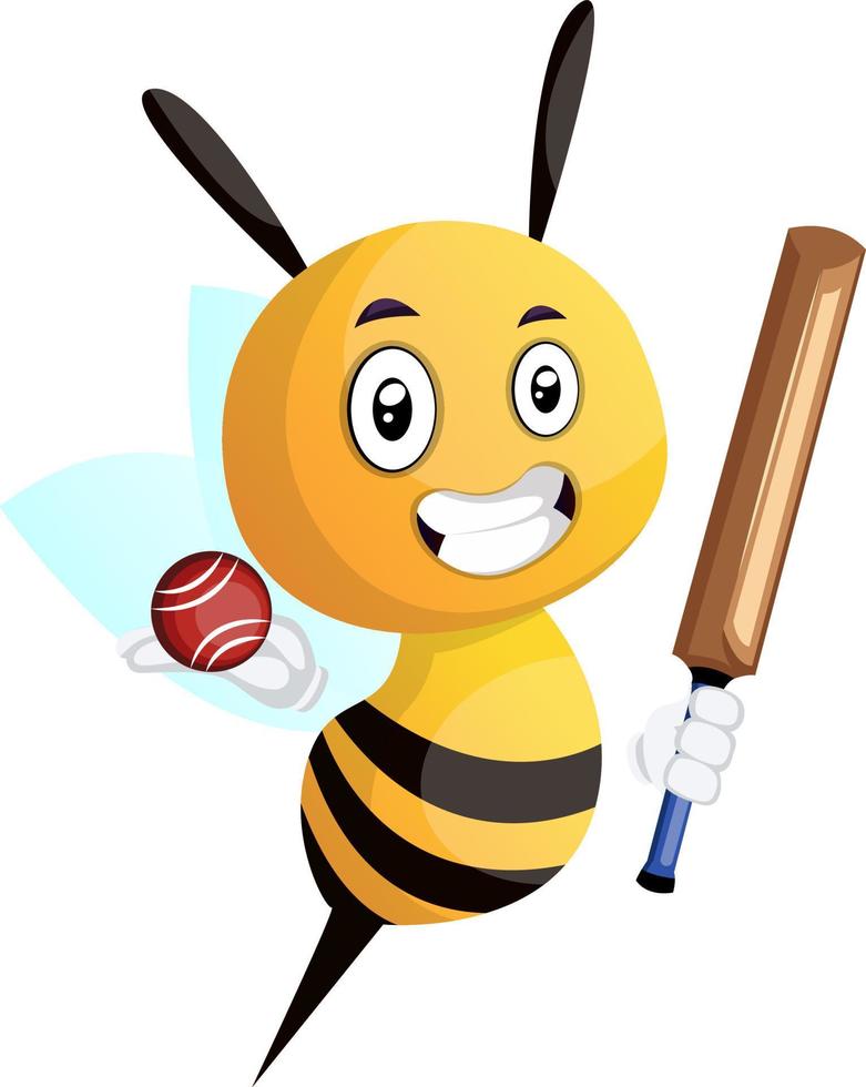 Bee playing baseball, illustration, vector on white background.