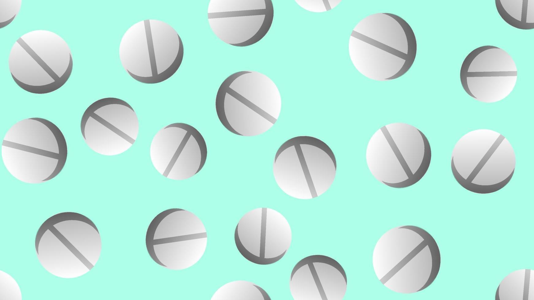 Endless seamless pattern of medical scientific medical items, pharmacological tablets and medications, pill capsules on a green background. Vector illustration
