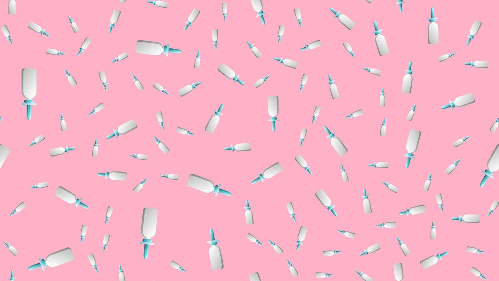 Endless seamless pattern of medical scientific medical items drops and sprays for nose and throat from a runny nose and sore throat on a pink background. Vector illustration