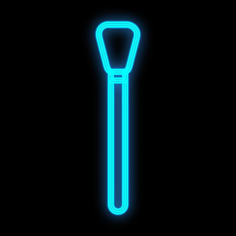 blue neon brush on a black background for applying masks. comfortable plastic brush with a flat end for applying clay, cream textures to the skin. care cosmetics. beautician tool. vector illustration