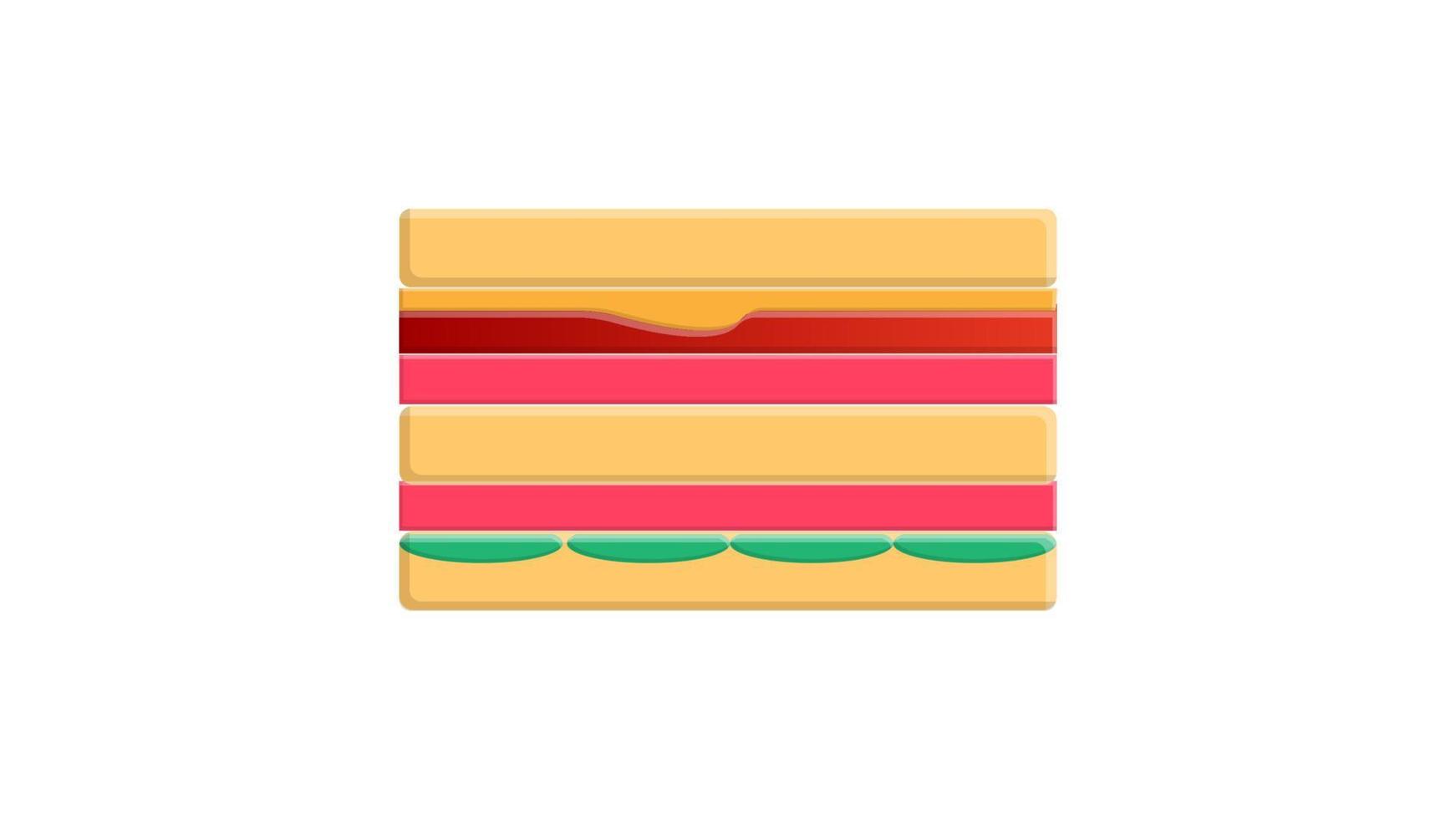 Sándwich apetitoso con relleno sobre un fondo blanco, ilustración vectorial. Sándwich con doble relleno de carne, queso y ensalada. bocadillo apetitoso. comida chatarra, comida rapida vector