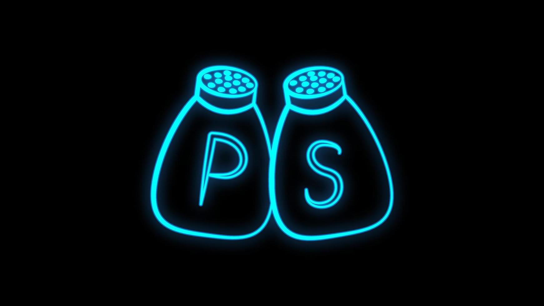 Glowing neon line Salt and pepper icon isolated on brick wall background. Cooking spices. Vector Illustration