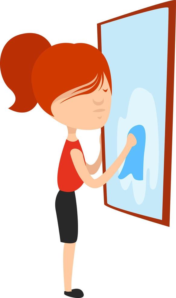 Woman washing windows, illustration, vector on white background