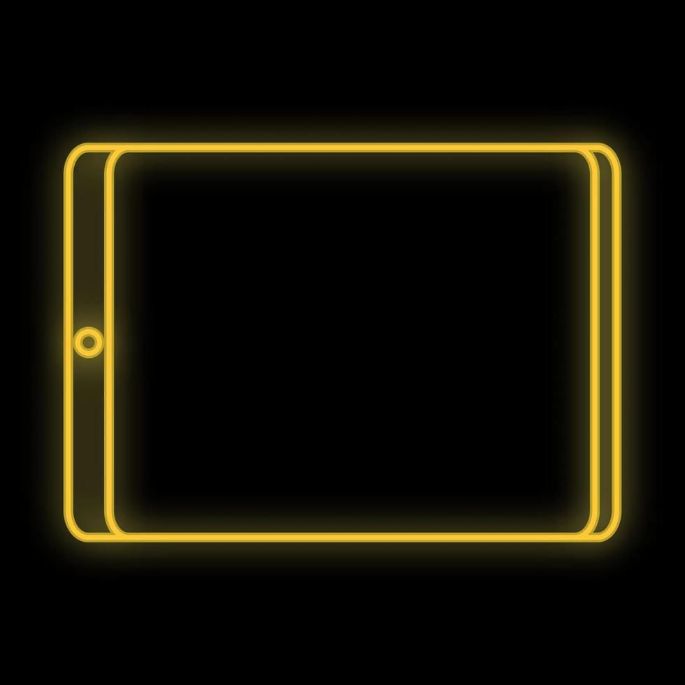 signo de neón digital amarillo luminoso brillante para un centro de servicio de tienda o taller hermoso brillante con una tableta moderna sobre un fondo negro. ilustración vectorial vector