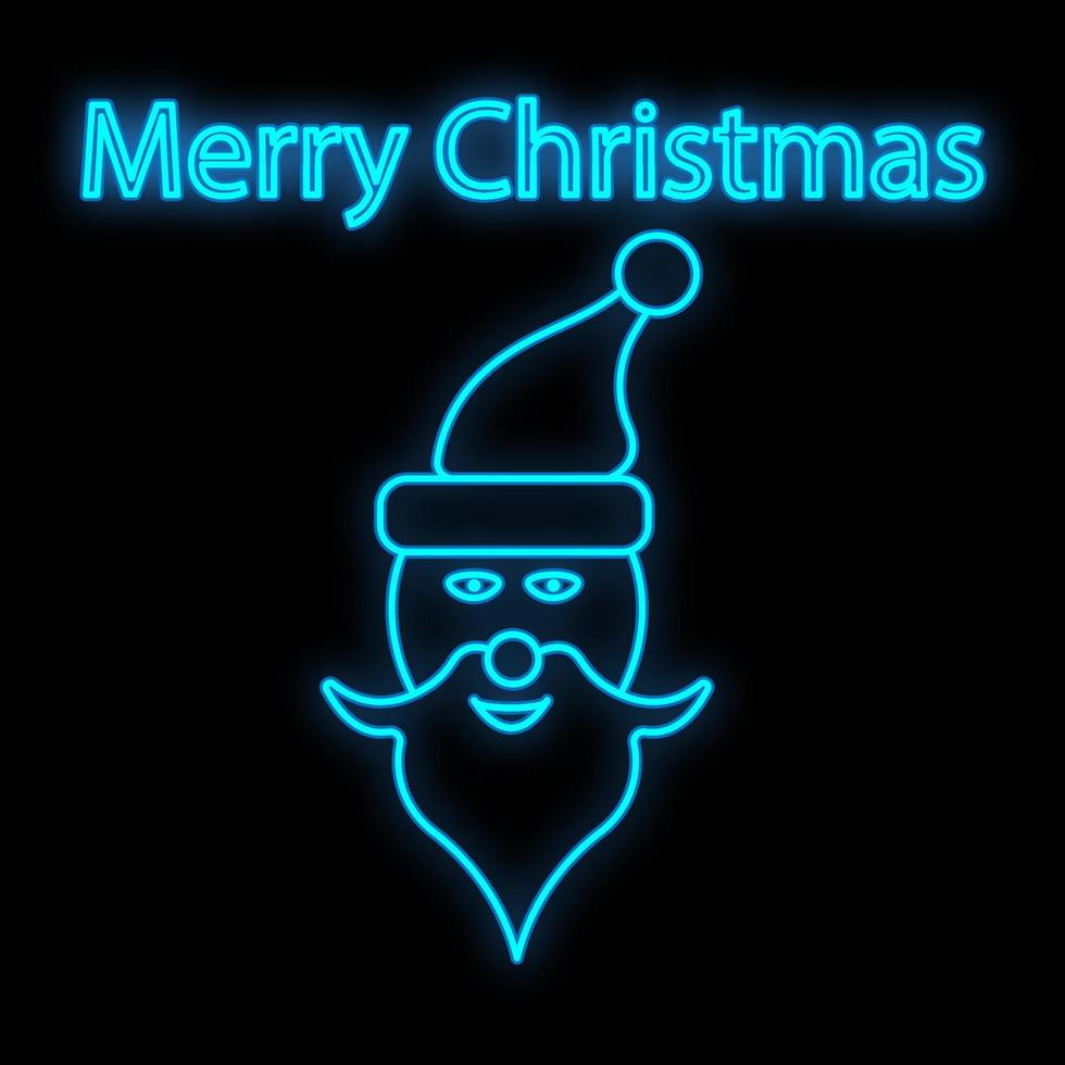 Neon Santa Claus shape. Festive sign element. Christmas concept for night bright advertisement. Vector illustration in neon style for Christmas, New Year, holiday