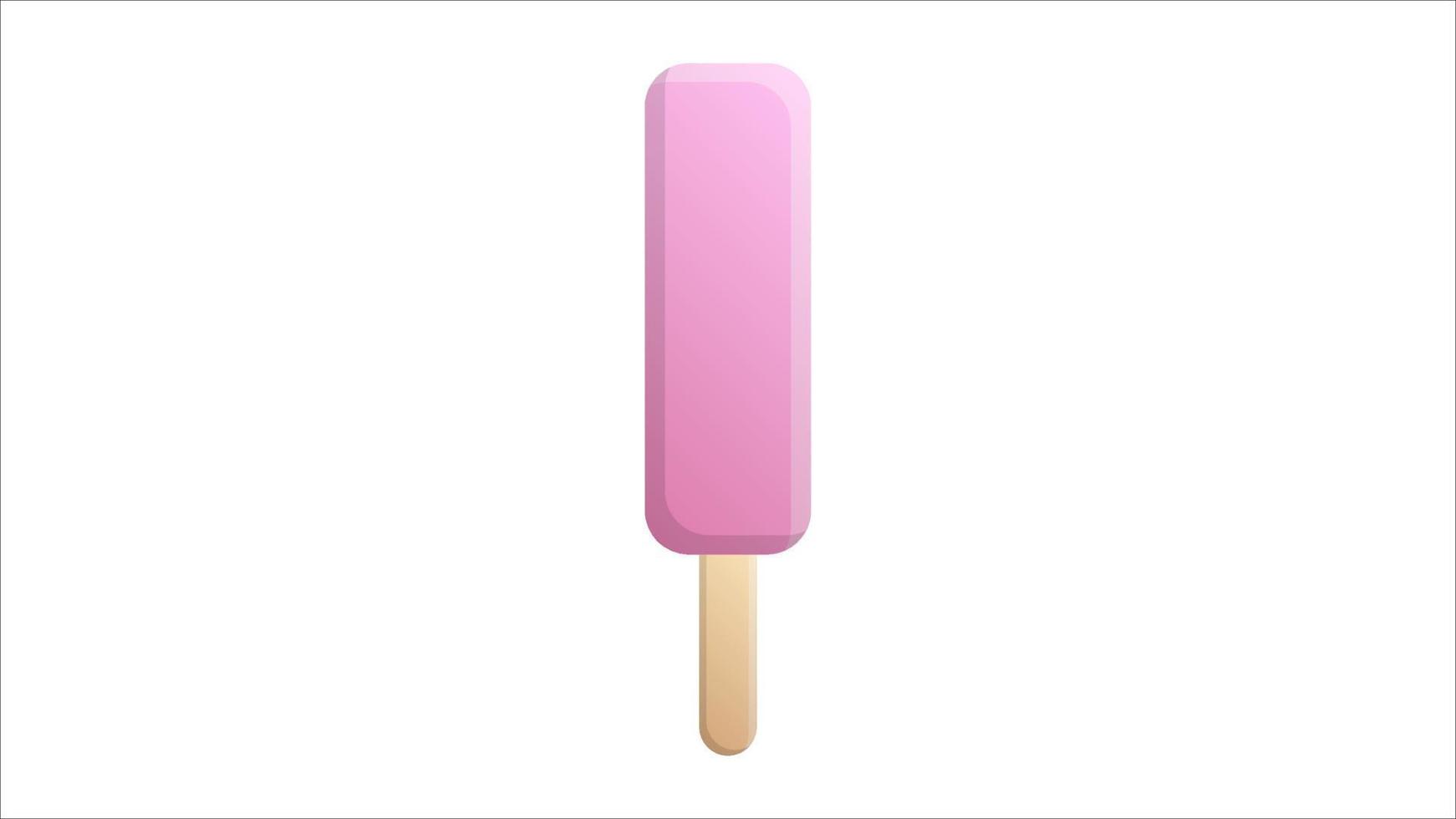 Pink ice cream on stick with stripes flat isolated vector