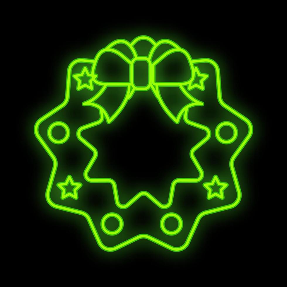 Glowing neon christmas sign with holly in circle frame. Christmas symbol web banner in neon style vector