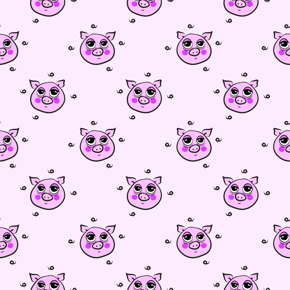 cabeza de cerdo, patrón sin costuras sobre fondo rosa claro. vector