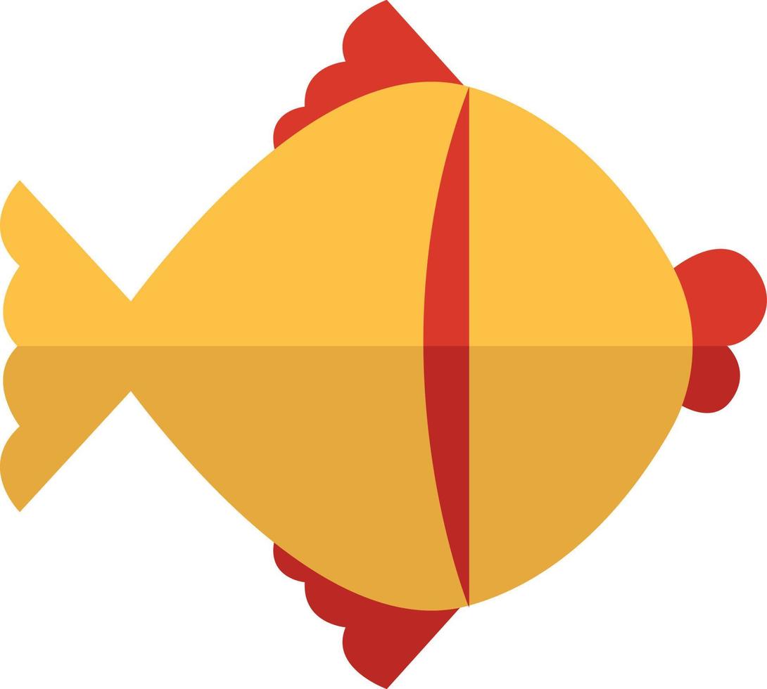 Fat yellow fish with red fins, illustration, vector on white background.