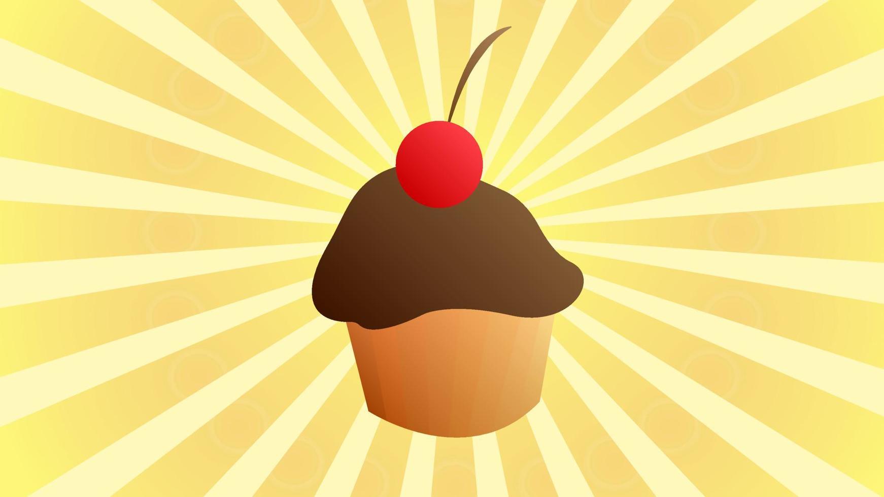 Muffin. Hand drawn vector illustration with muffin and sunburst. Used for poster, banner, web, t-shirt print, bag print, badges, flyer, logo design and more