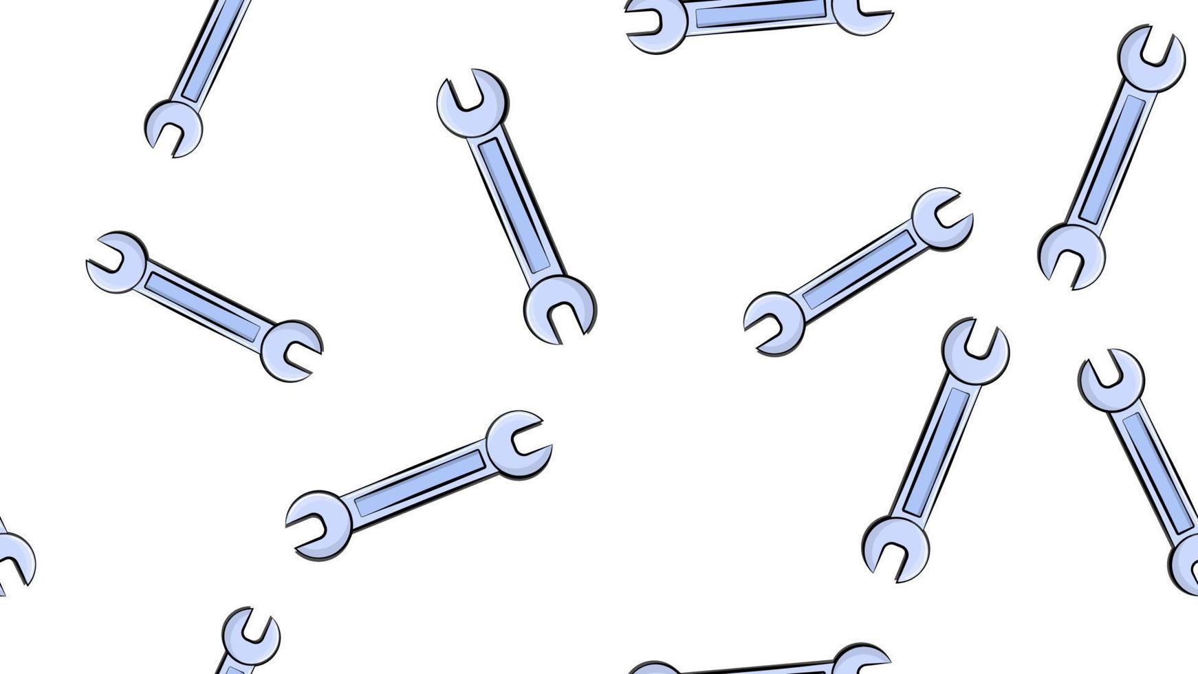 Texture, seamless pattern of metal iron blue gas spanners, metalworker building repair for loosening and tightening the nuts and bolts on a white background. Vector