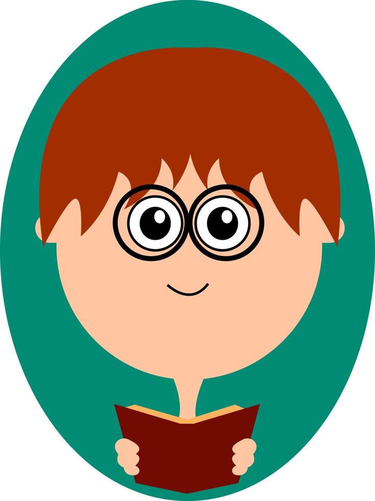 Ginger boy reading a book, illustration, vector on white background.