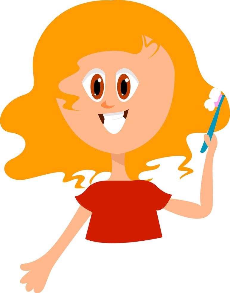 Girl brushing her hair, illustration, vector on white background.