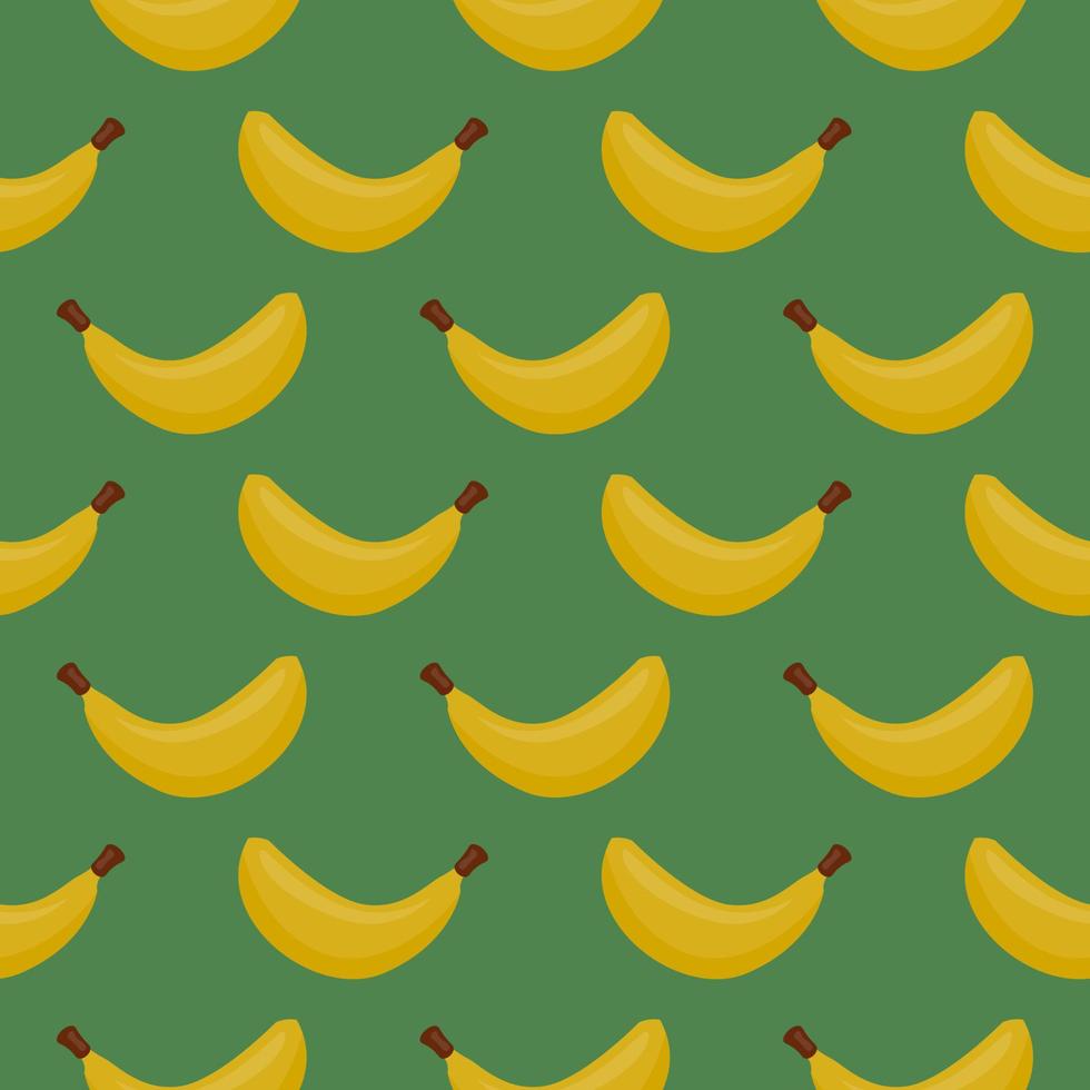 Yellow banana , seamless pattern on a dark green background. vector