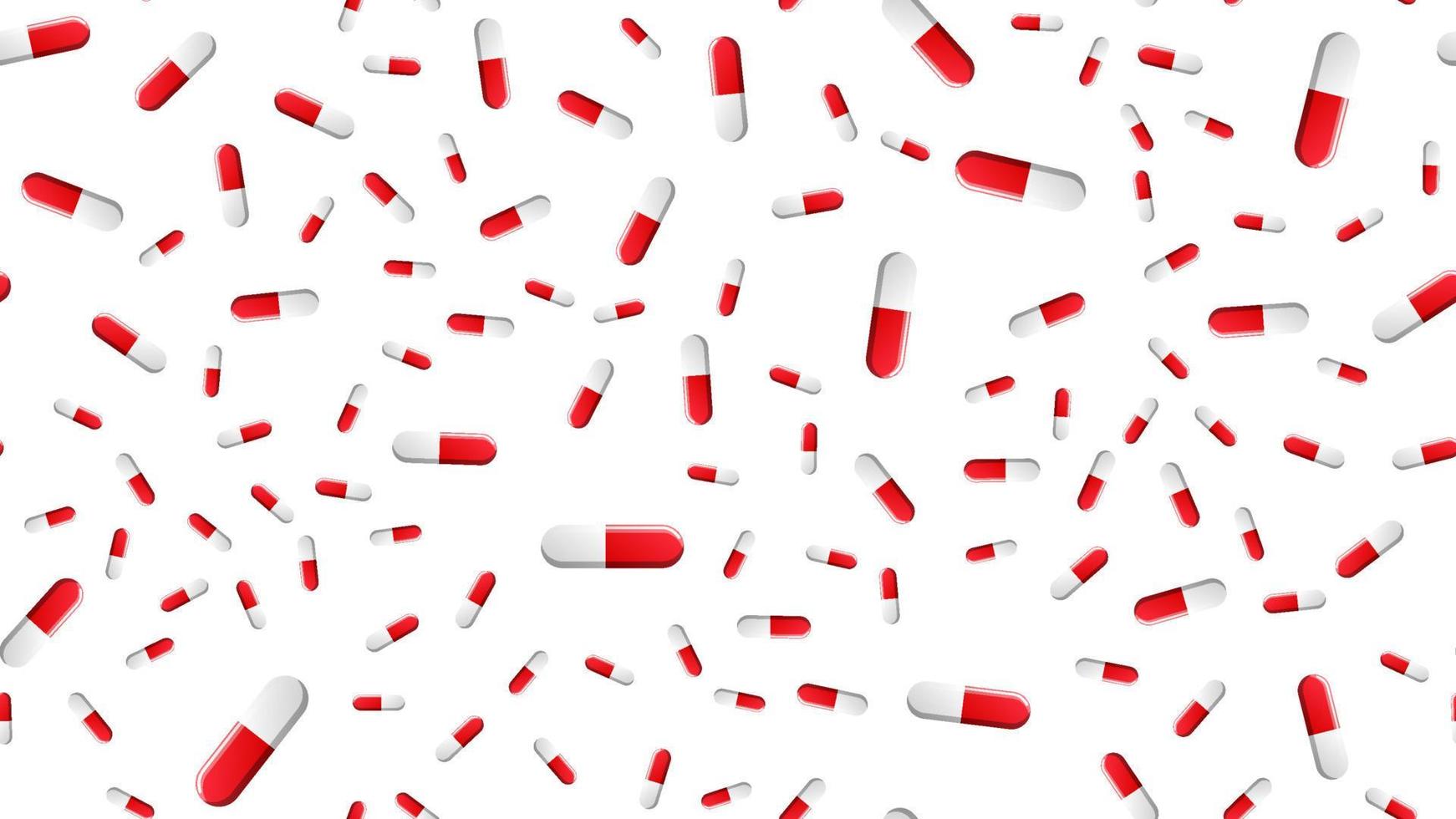 Endless seamless pattern of medical scientific medical items, pharmacological tablets and medications, pill capsules on a white background. Vector illustration