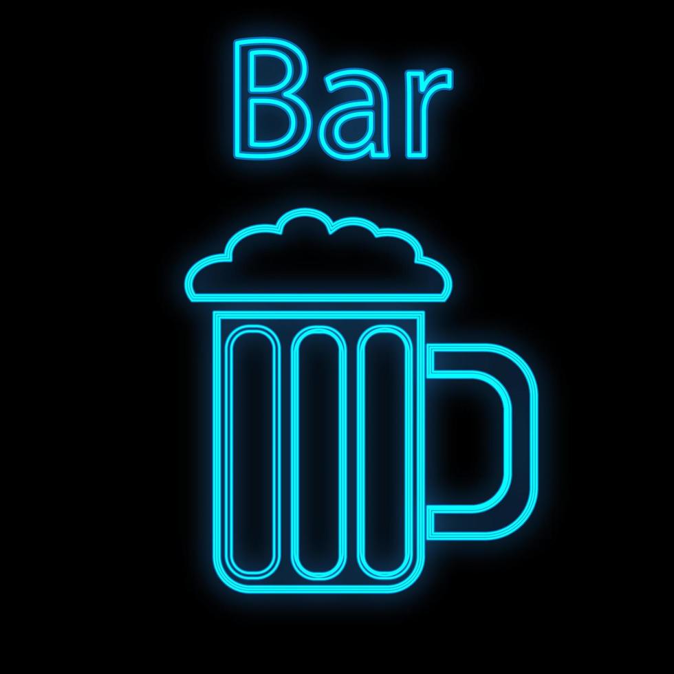 Bright luminous blue neon sign for cafe bar restaurant beautiful shiny with a beer mug on a black background. Vector illustration