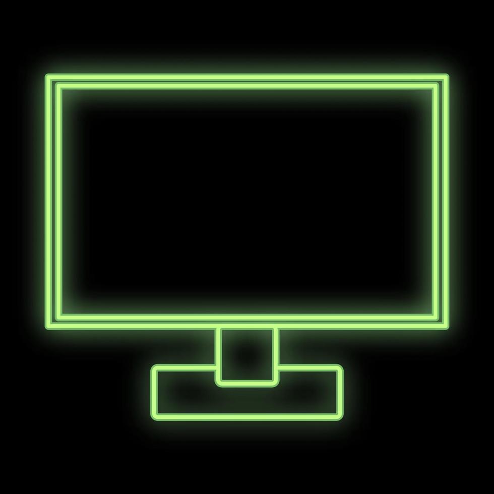 el letrero de neón digital verde brillante para la tienda o el centro de servicio del taller es hermoso y brillante con un moderno monitor de computadora LCD plano sobre un fondo negro. ilustración vectorial vector