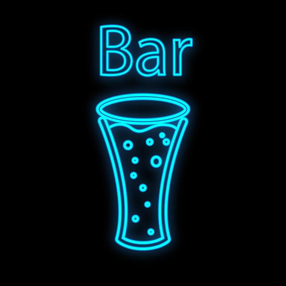 signo de neón azul luminoso brillante para café bar restaurante hermoso brillante con una jarra de cerveza sobre un fondo negro. ilustración vectorial vector