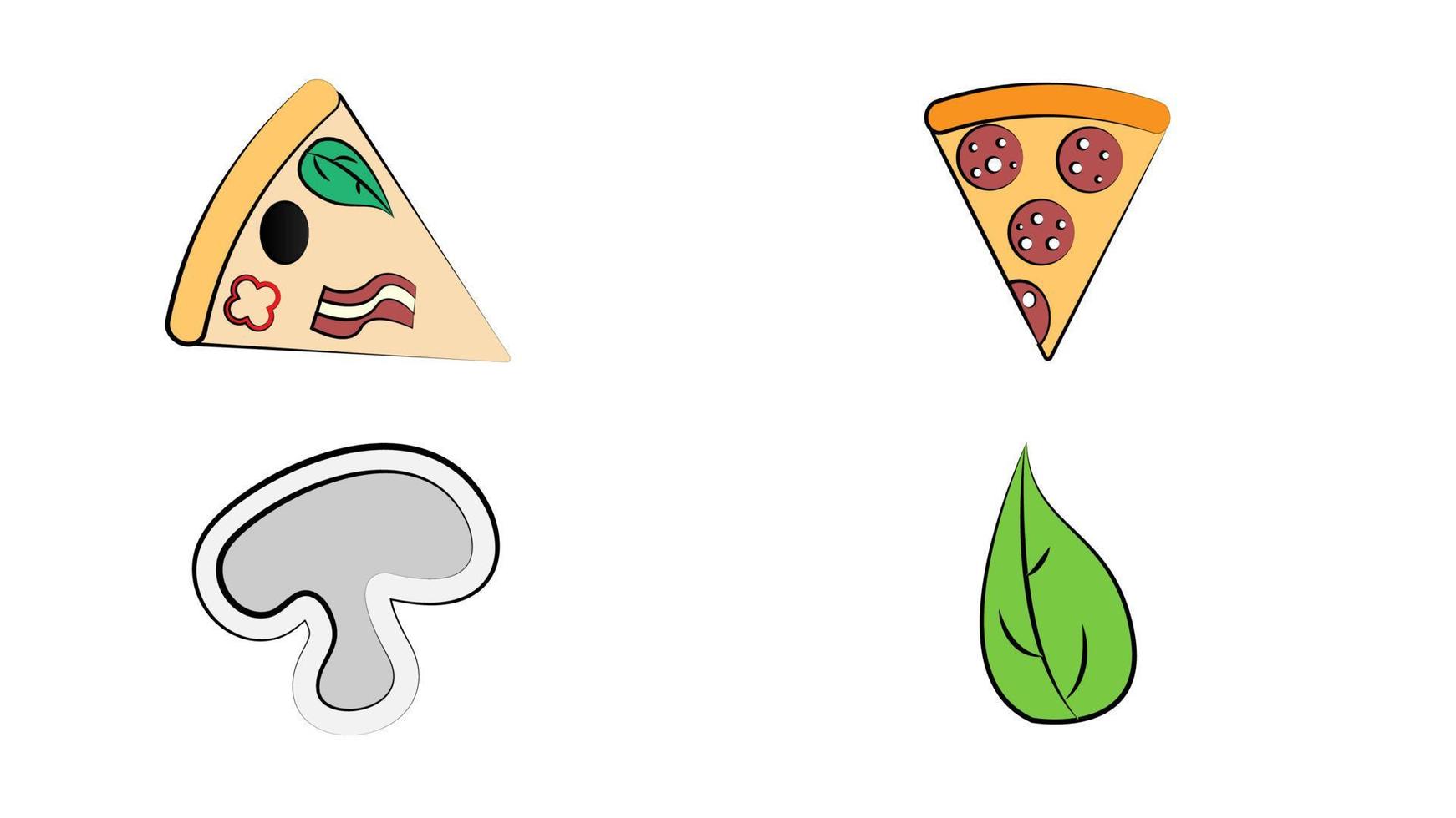 Italian Pizza Vector Illustrated Set. Colorful Restaurant Tasty Isolated Nutrition