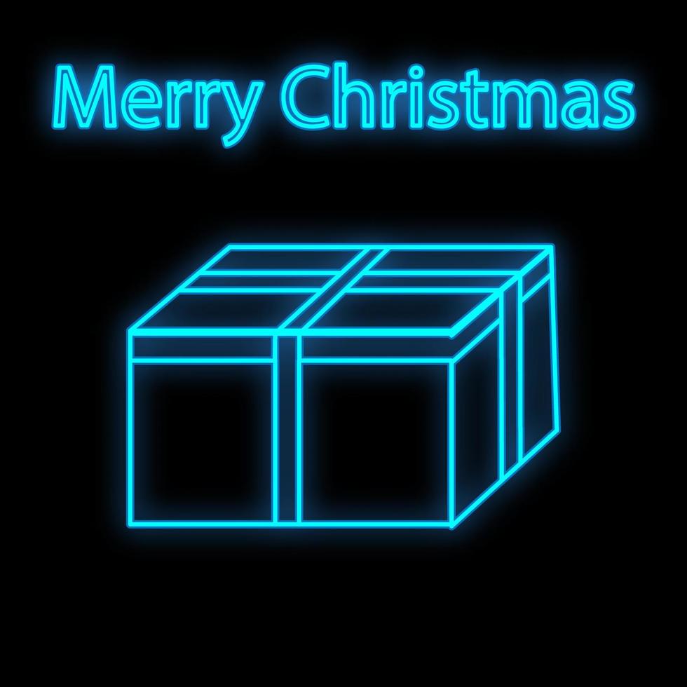 Vector Neon Christmas Gift Box, Red and Green Colorfs, Glowing Illustration Isolated on Dark Background