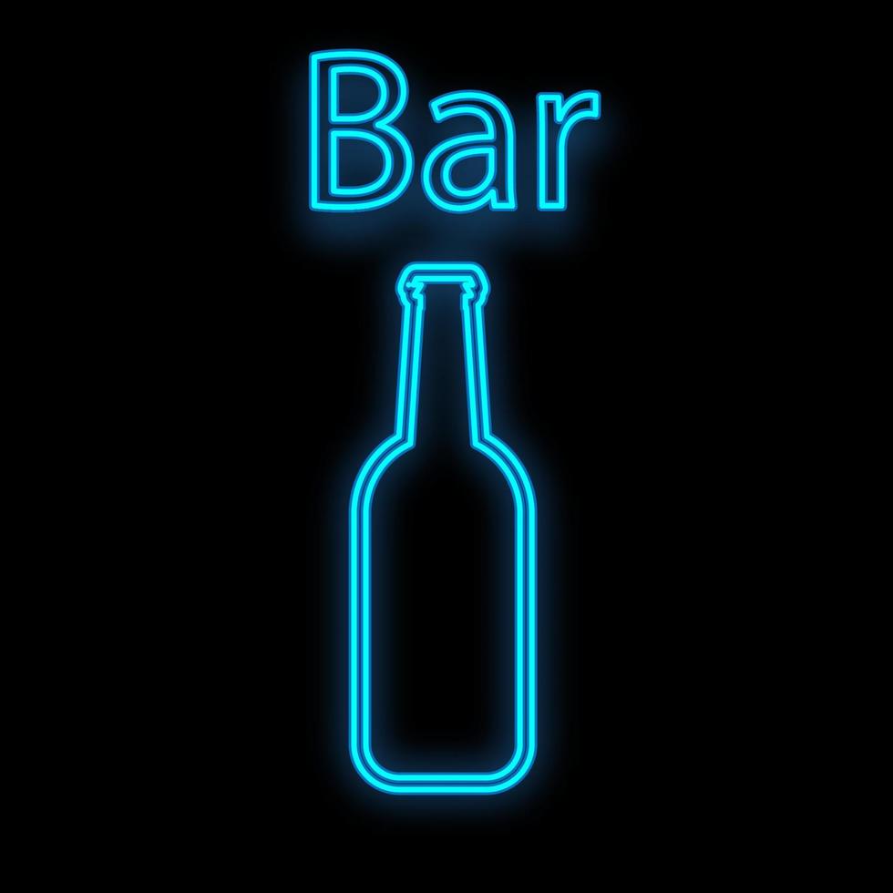 Bright luminous blue neon sign for cafe restaurant bar beautiful shiny with a beer bottle on a black background. Vector illustration