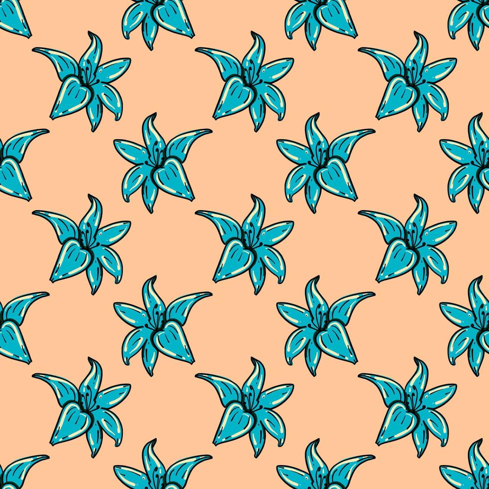 Blue flowers ,seamless pattern on beige background. vector