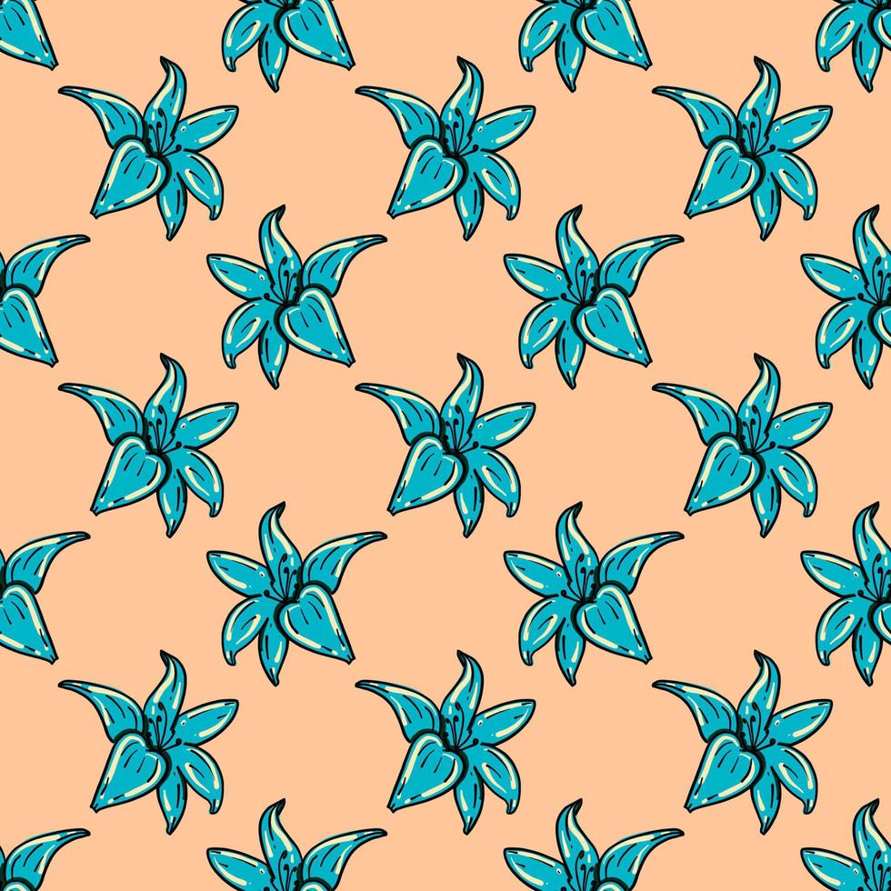 Blue flowers ,seamless pattern on beige background. vector