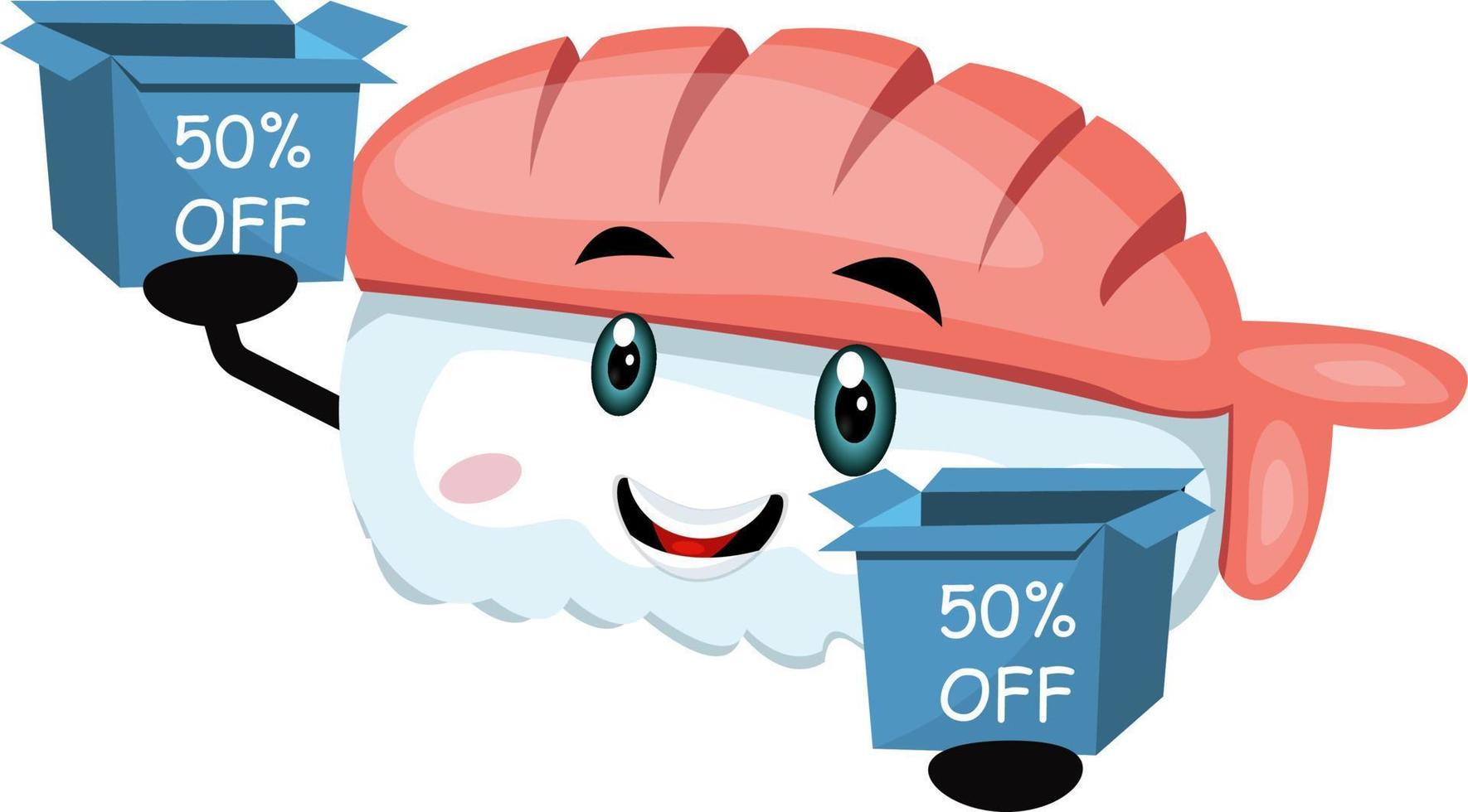 Sushi with sale box, illustration, vector on white background.