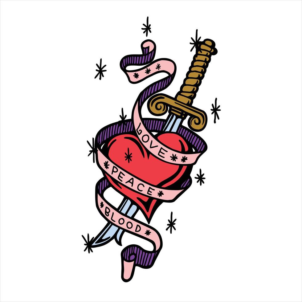 vector illustration of love shape and unique sword